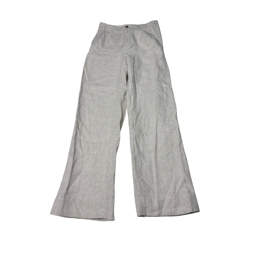 Banana Republic 100% Linen Straight Leg Pleated Trousers Beige Womens 0 W28 L30